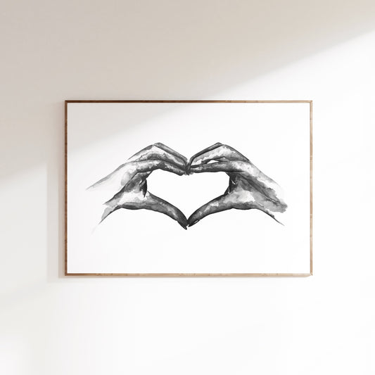 Heart Hands Watercolour Hand Painted Print