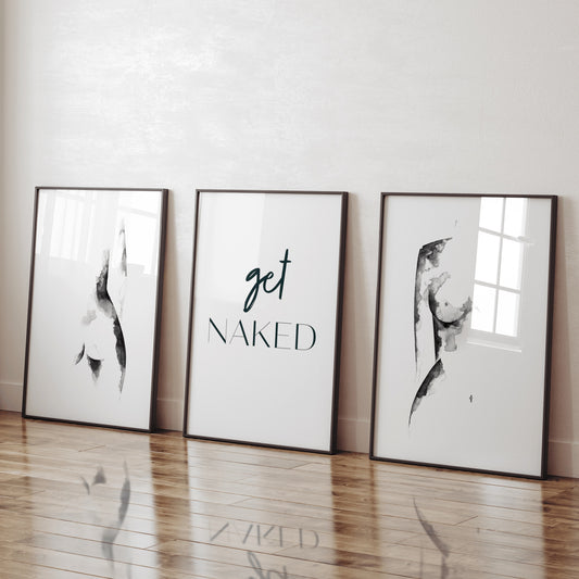 Nude Watercolour Hand Painted Set of Three Prints