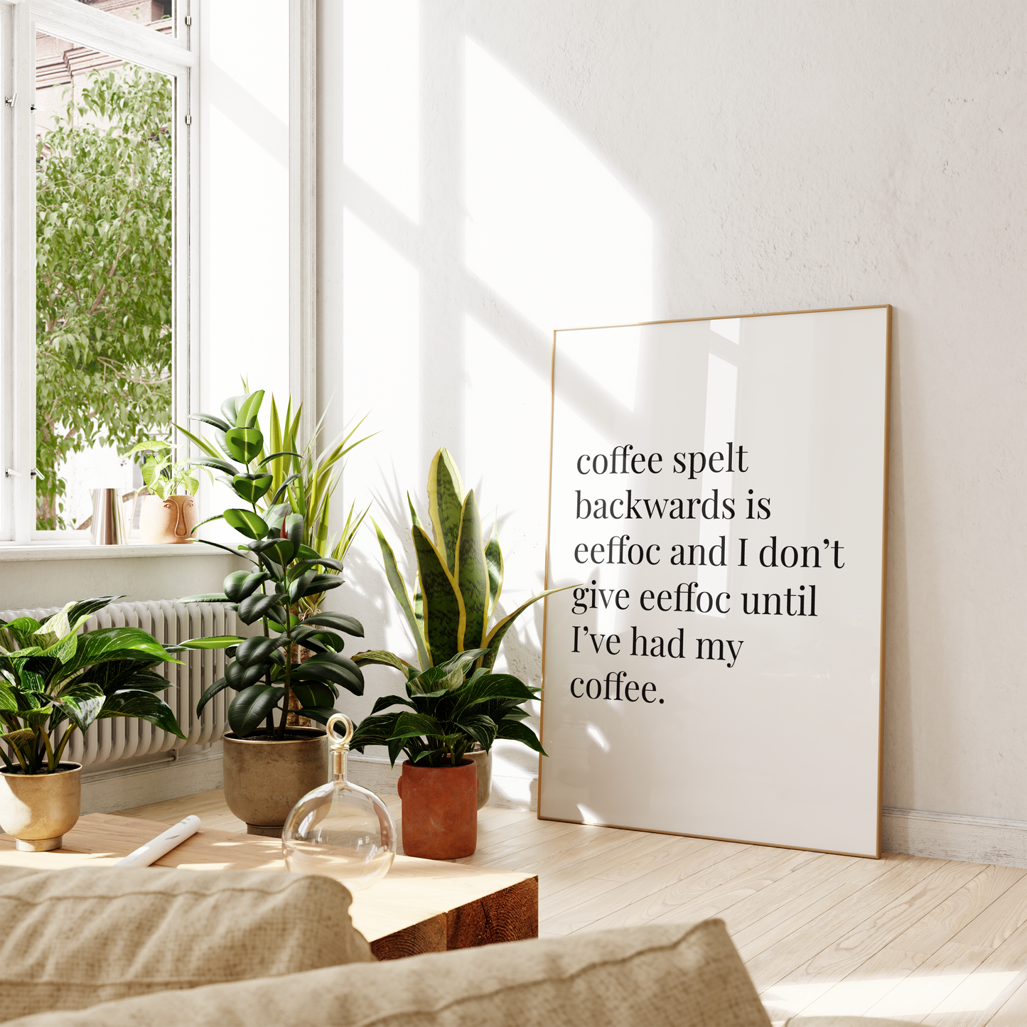 'Coffee Spelt Backwards...' Text Print
