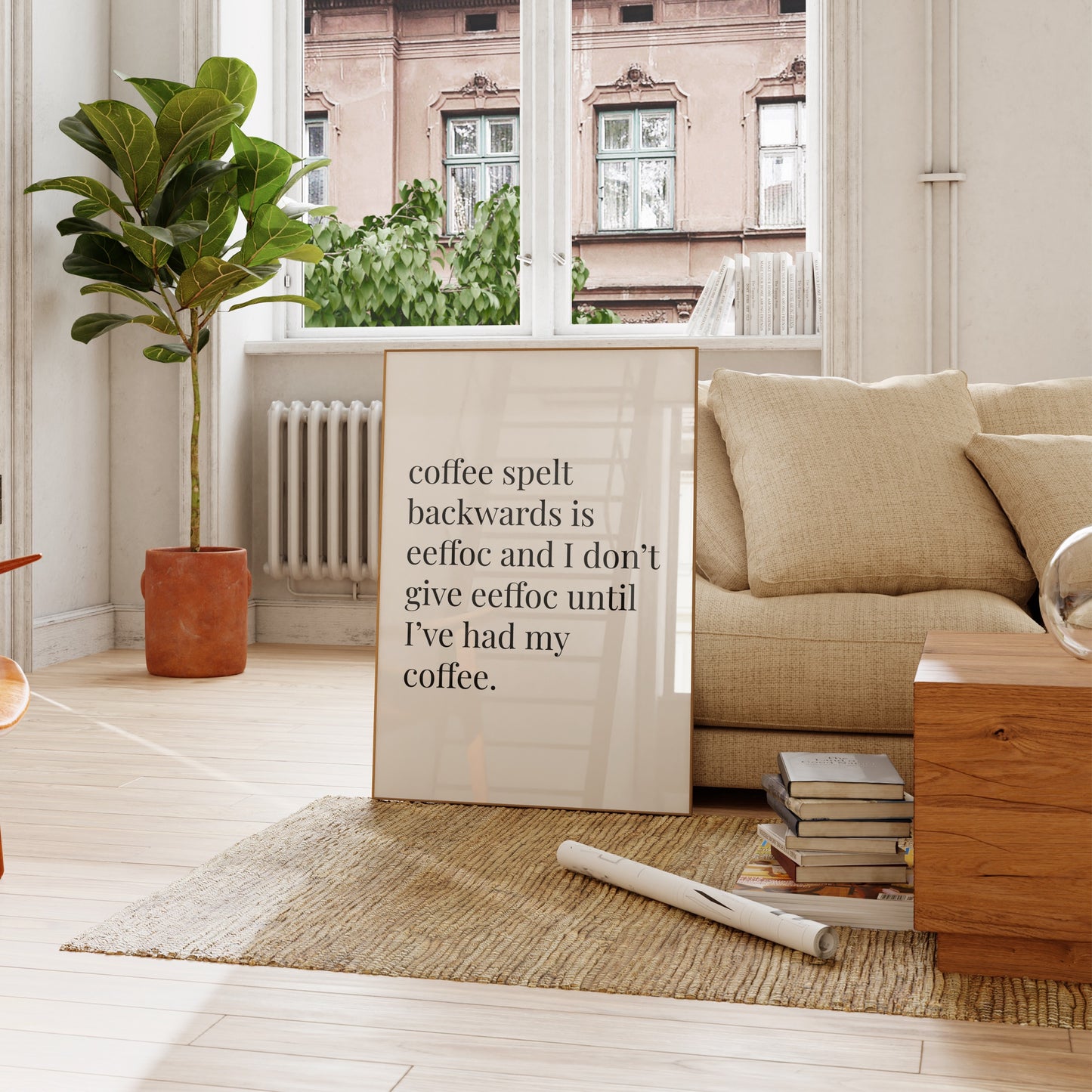 'Coffee Spelt Backwards...' Text Print