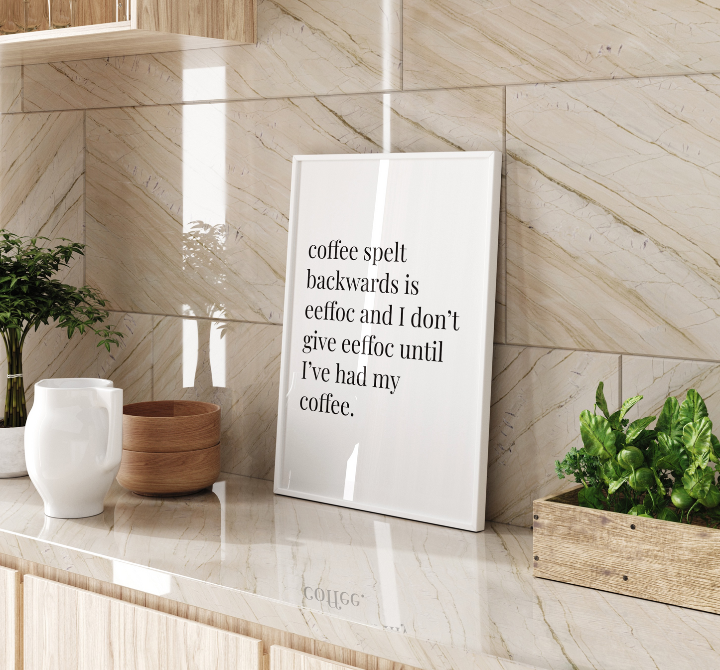 'Coffee Spelt Backwards...' Text Print