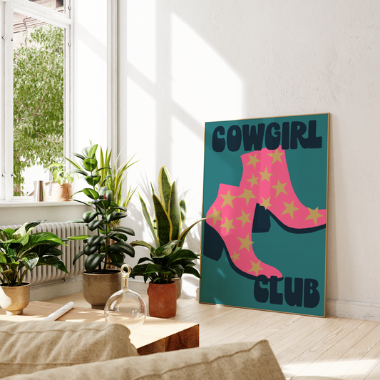 'Cowgirl Club' Illustration in Blue and Pink