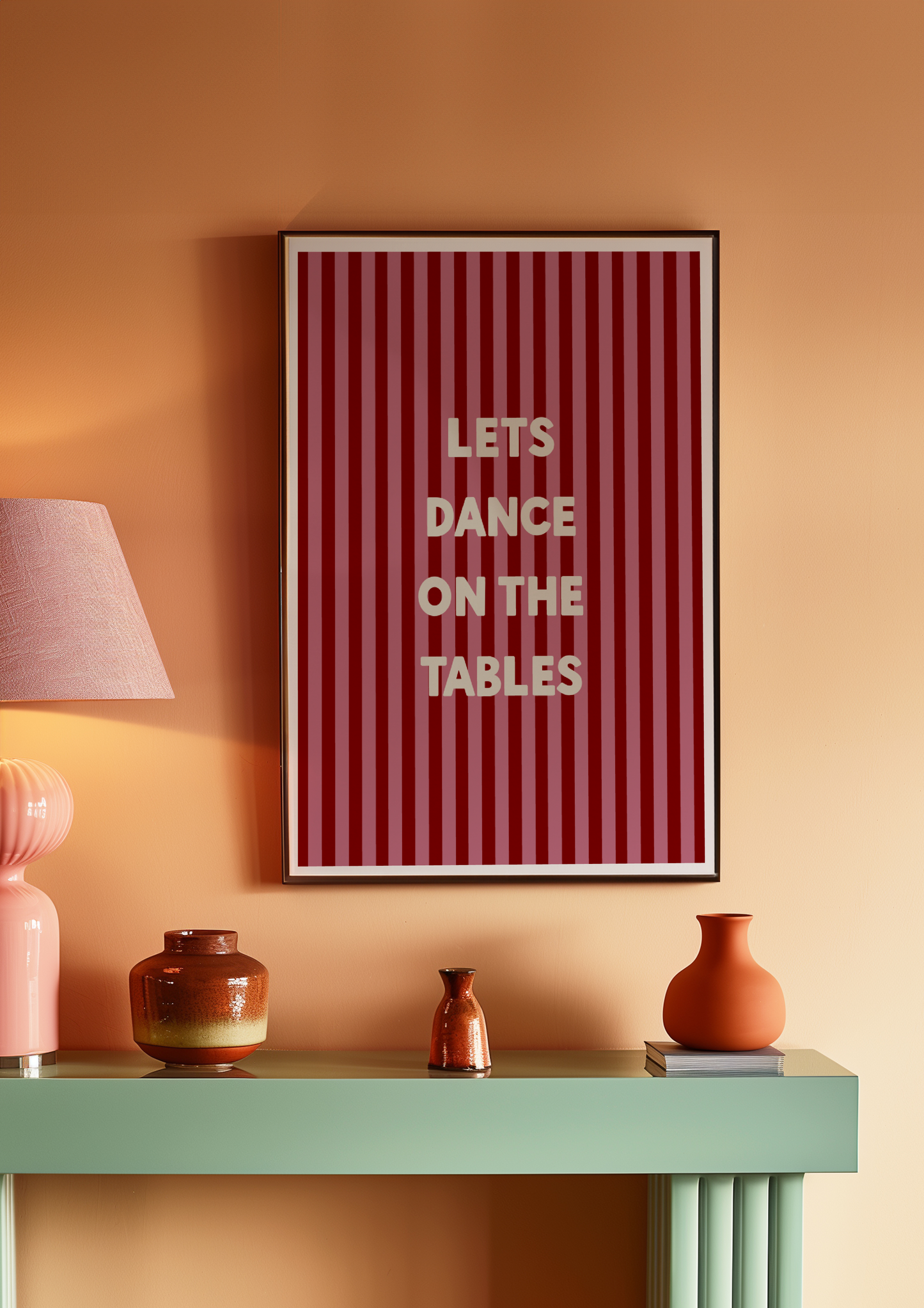 'Lets Dance On The Tables' in Red and Pink Stripe