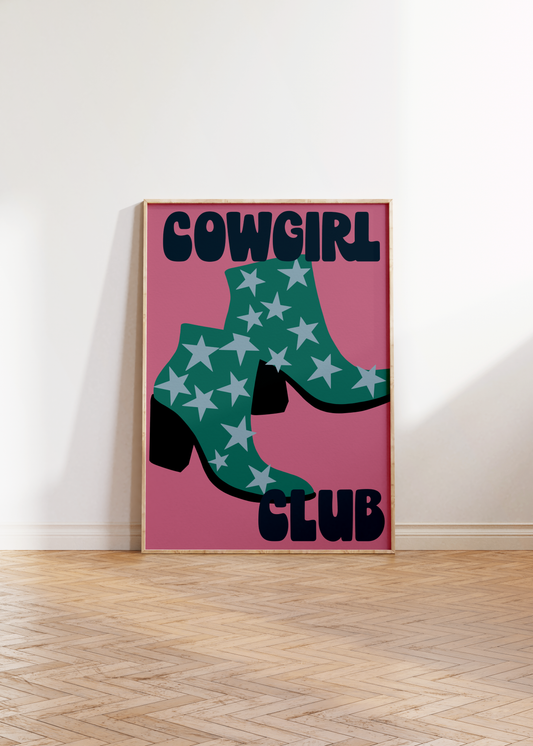 'Cowgirl Club' Illustration in Green and Pink