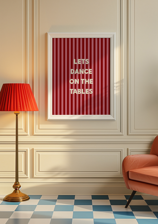 'Lets Dance On The Tables' in Red and Pink Stripe